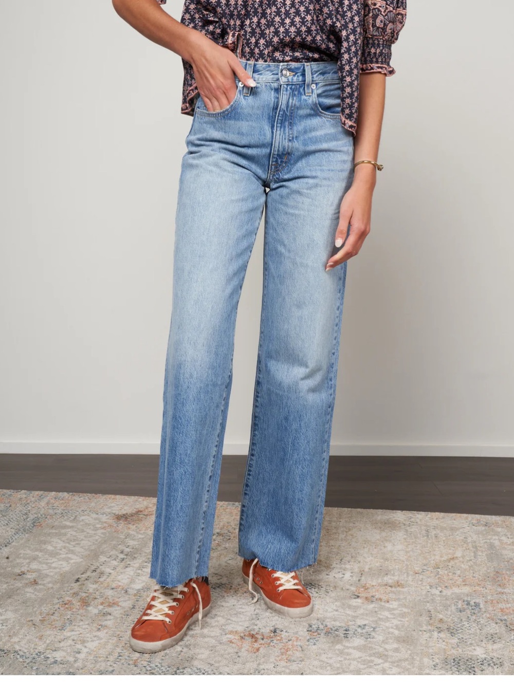 SLVRLAKE Grace High-Rise Wide-Leg Jeans - Lovesick Blues - size 28